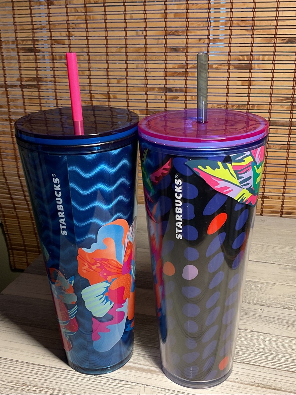 Starbucks Blue & Pink Tropical Pattern Reusable Tumblers Set 24 oz/710ml